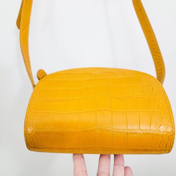 A.P.C. Demi-Lune Mini Crocodile Effect Bag in Ochre Yellow - Picture 6 of 9